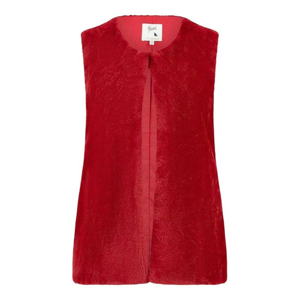 Yumi Womens/Ladies Collarless Faux Fur Sleeveless Vest / Red